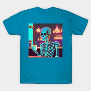 Neon skeleton drinking coffee T-Shirt